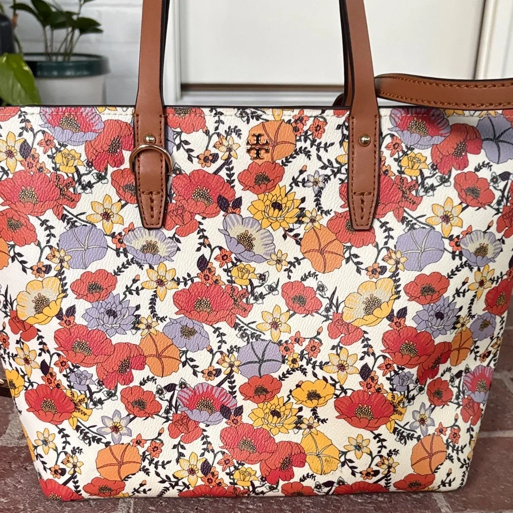 Tory Burch Like New Kerrington Blossom Ditsy Floral Tote w Tan Handles
